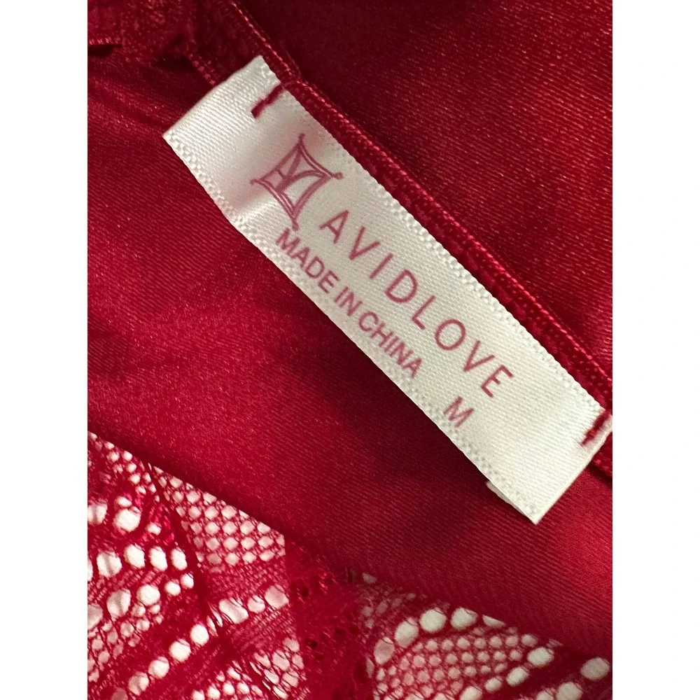 Avidlove Lingerie Set Lace‎ Babydoll Satin Chemise Sleepwear Red